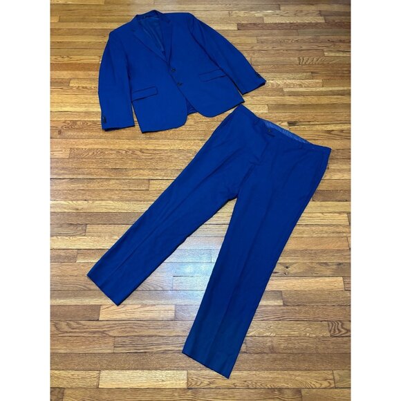 Joseph Abboud Mens Suit Sz 44L Blazer Jacket 42x34 Dress Pants Blue Solid Wool